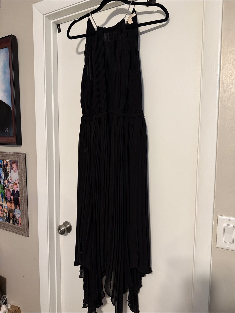 Michael Kors Black Pleated High-Low Halter Dress